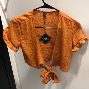 Burnt orange tie front crop top